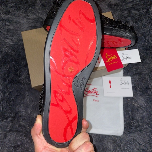 Christian Louboutin Glitter Black Spiked Sneakers - Picture 3 of 6